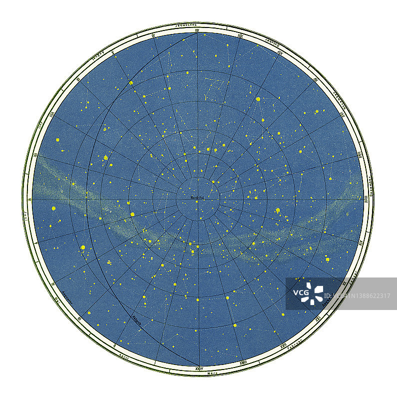 古老的星空图雕刻插画-北半球星图图片素材