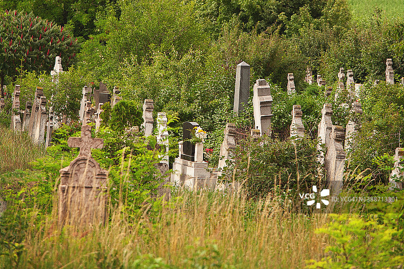 废弃墓地中的墓碑图片素材