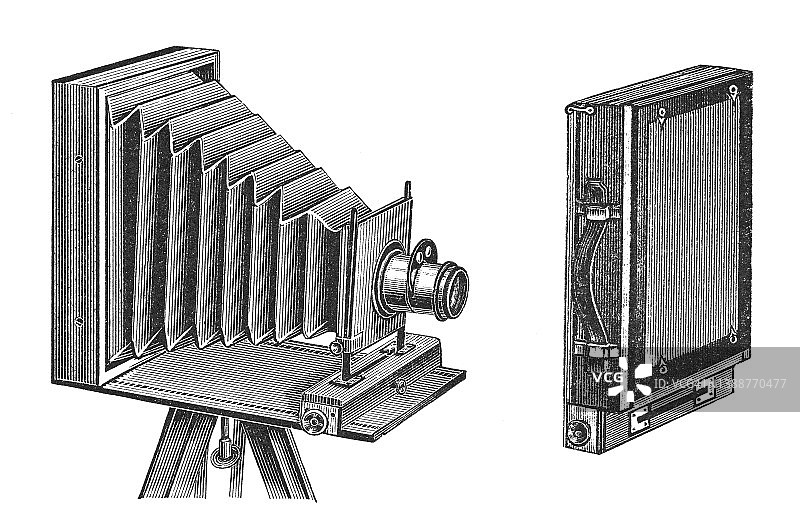 老式照相机古老雕刻插图 - 旅行相机图片素材