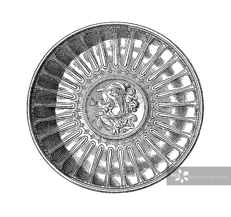 银碗古老雕刻插图图片素材