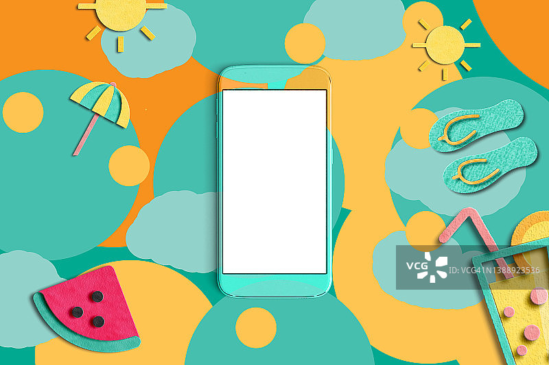 薄荷绿和橙色的彩色手机夏季模型图片素材