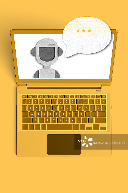 黄色背景下的人工智能聊天机器人概念图片素材