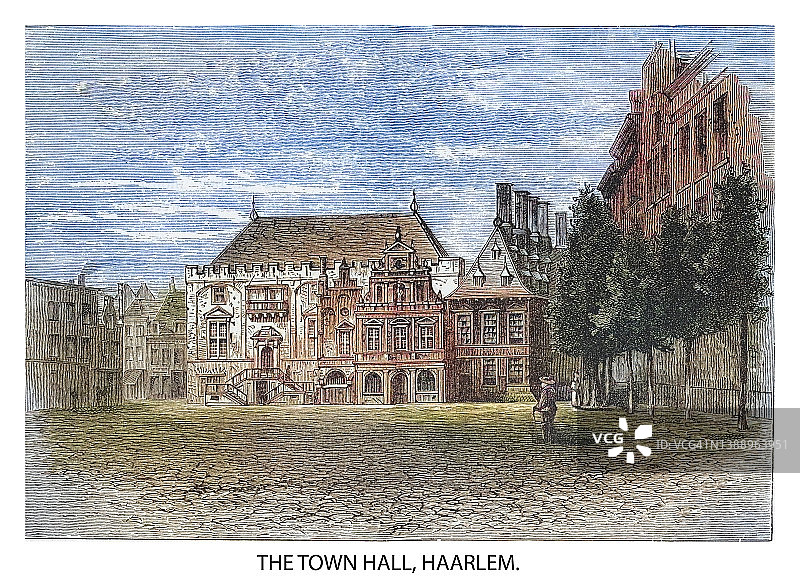 荷兰哈勒姆市政厅古版画插图图片素材