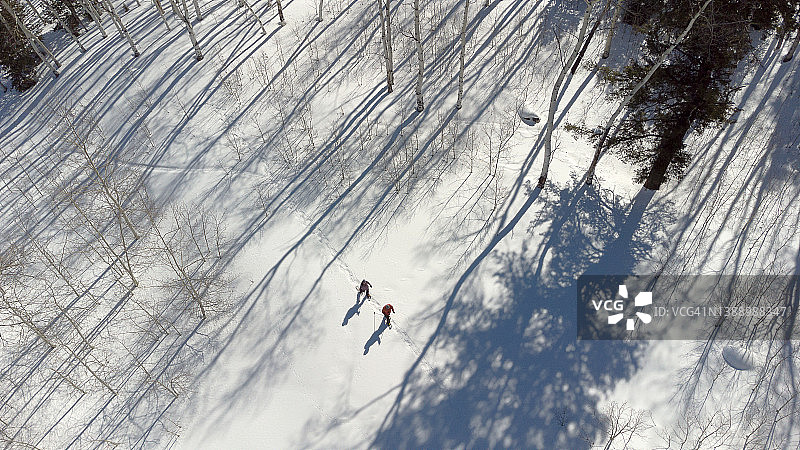 老年人参加的户外冬季雪鞋运动图片素材