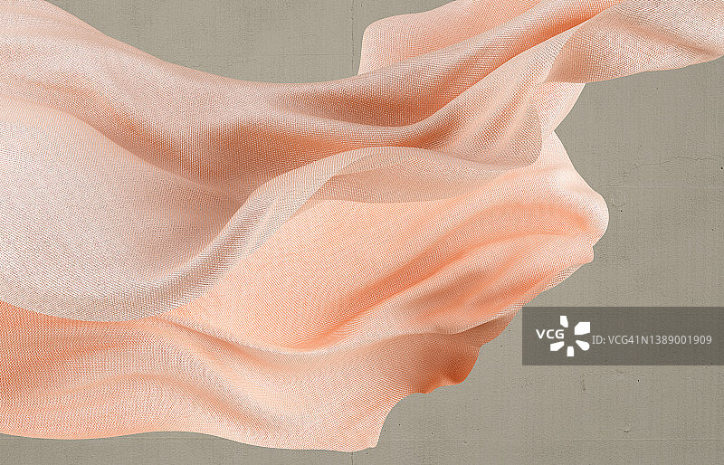 飞舞的桃色布料：空中丝绸纺织品，抽象动态面料，3D渲染时尚背景图片素材