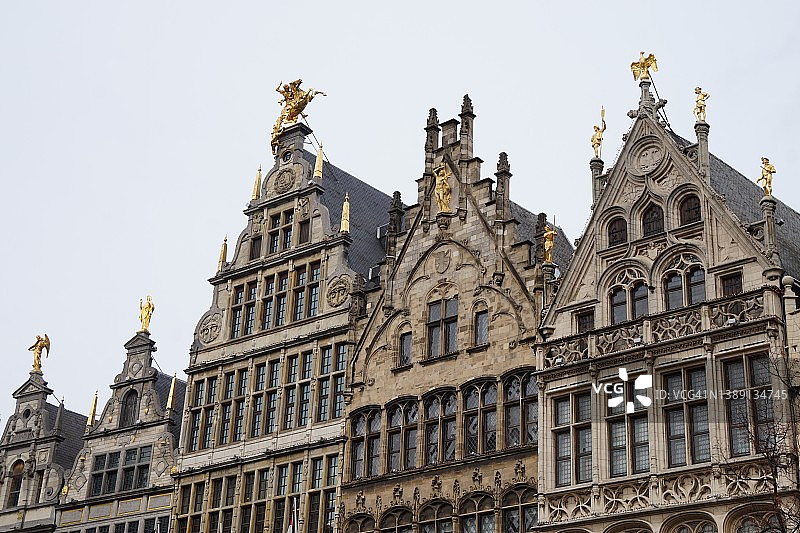 比利时安特卫普，格罗特市场广场，吉尔德豪斯外墙特写图片素材
