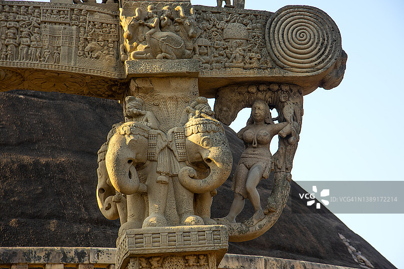 桑奇大佛塔入口细节，世界遗产图片素材