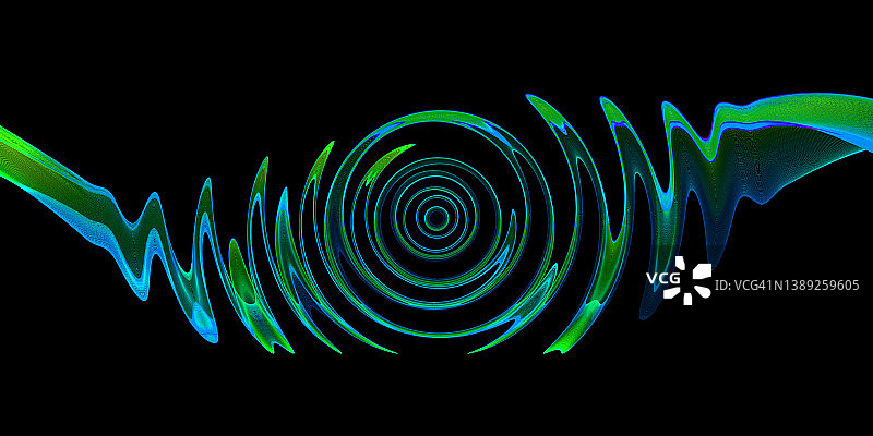 黑色背景上的抽象波浪水绿色魔幻彩带线条图片素材