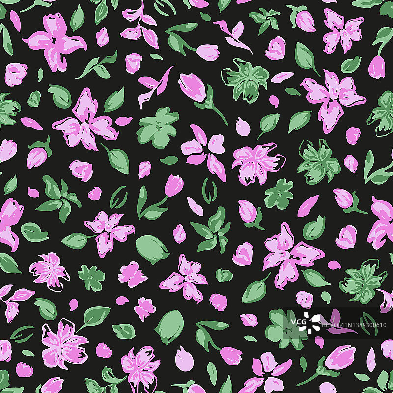 手绘花卉树叶无缝重复图案图片素材