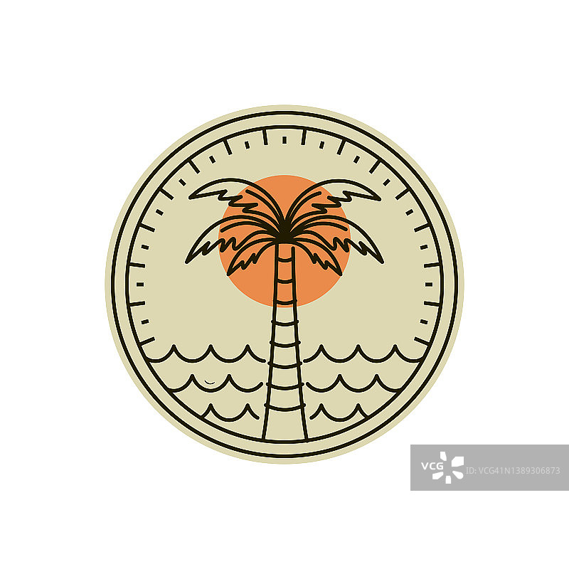 棕榈或椰子Logo矢量图设计。海岛日落Logo概念。图片素材