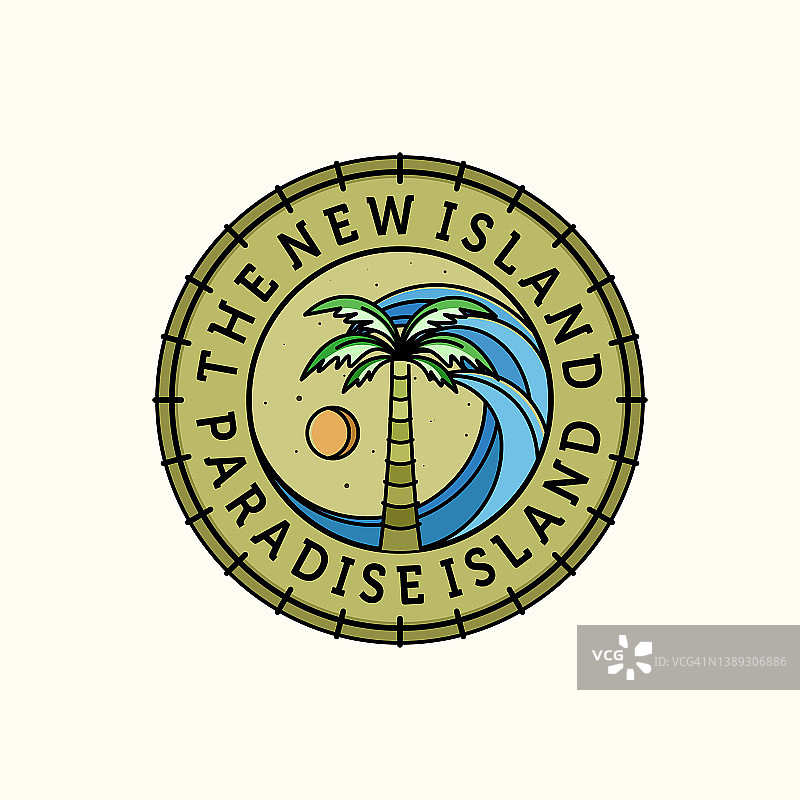 棕榈或椰子Logo矢量图设计。海岛日落Logo概念。图片素材