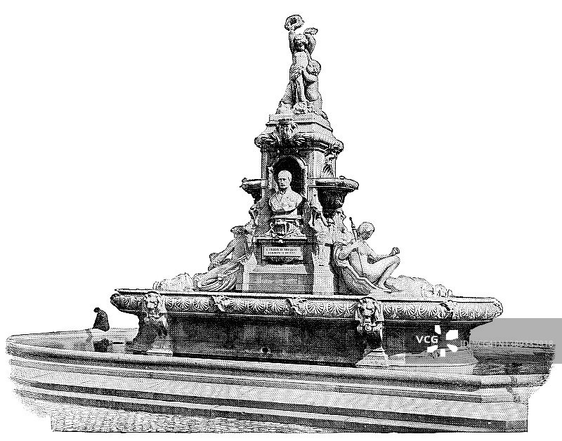 比利时布鲁塞尔布鲁凯尔喷泉 - 19世纪图片素材