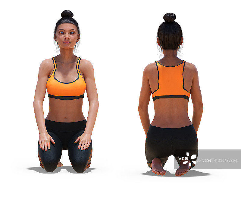 瑜伽英雄式女性的正反面姿势图片素材