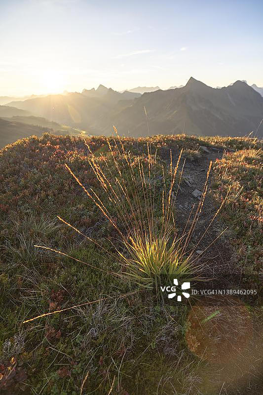 奥地利福拉尔贝格州达米尔斯波特拉科夫山秋日日出图片素材