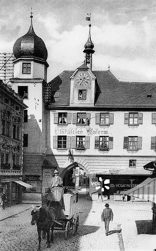 1902年前的带驿站马车的米特托尔，罗森海姆，历史摄影，上巴伐利亚，巴伐利亚，德国图片素材