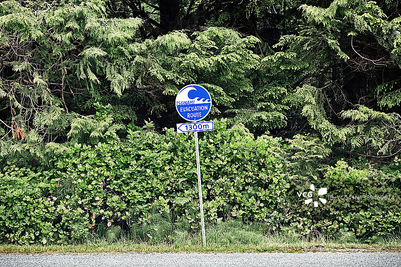 温哥华岛高速公路上的海啸疏散路线标志图片素材