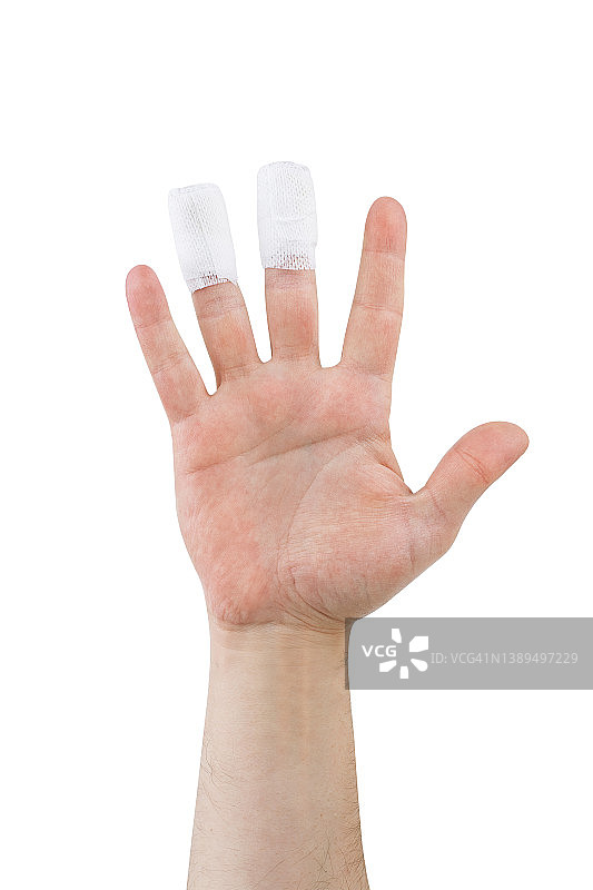 男人受伤的手指缠着绷带图片素材