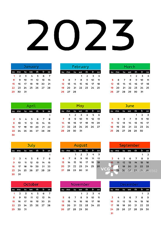 2023年日历孤立在白色背景上图片素材