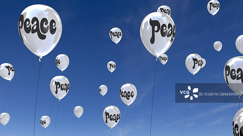 蓝天上飘着“和平”字样的气球图片素材