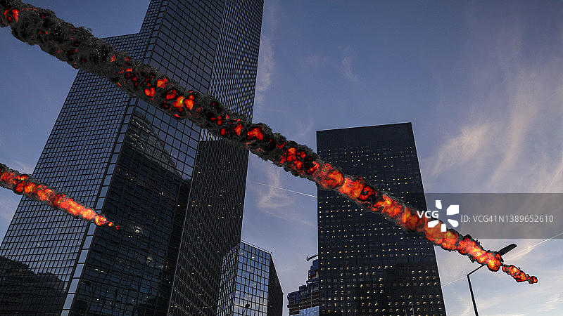 商业金融区燃烧的DGI流星图片素材