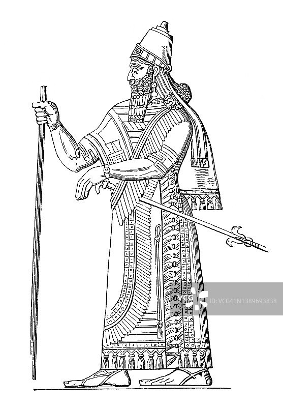 巴比伦和亚述艺术古版画插图：来自美索不达米亚的古巴比伦和亚述雕塑图片素材