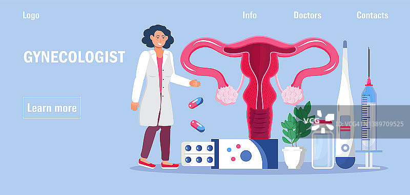 医疗博客用妇科医生概念矢量图。妇科专家治疗病人。计划生育、怀孕、不孕不育治疗图片素材