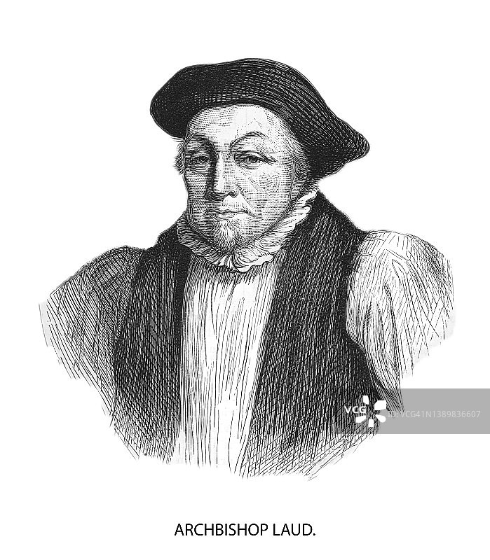 威廉·劳德（1573年10月7日 - 1645年1月10日）英国教会主教和坎特伯雷大主教古版画插图图片素材
