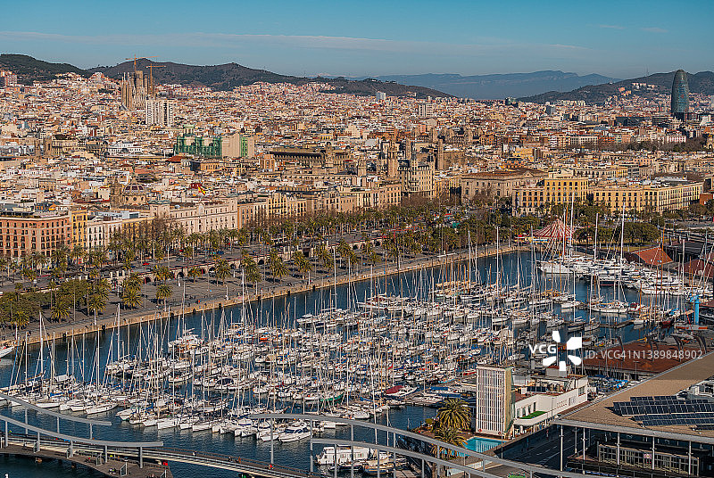 西班牙加泰罗尼亚巴塞罗那旧港鸟瞰图片素材
