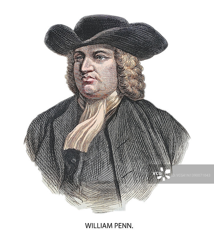 宾夕法尼亚州创始人威廉·佩恩肖像图片素材