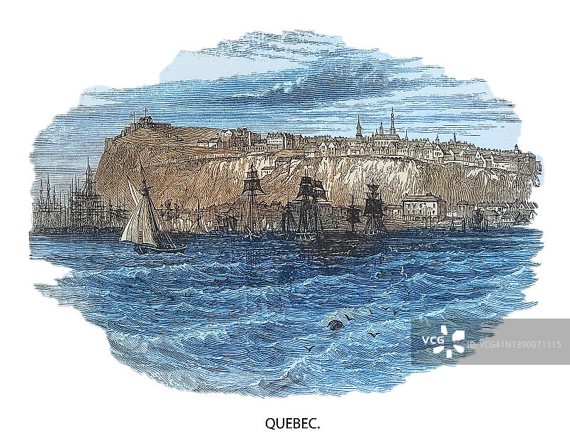 加拿大魁北克省首府魁北克市古老版画插图图片素材
