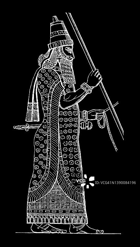 巴比伦和亚述艺术古版画插图：来自美索不达米亚的古巴比伦和亚述雕塑图片素材