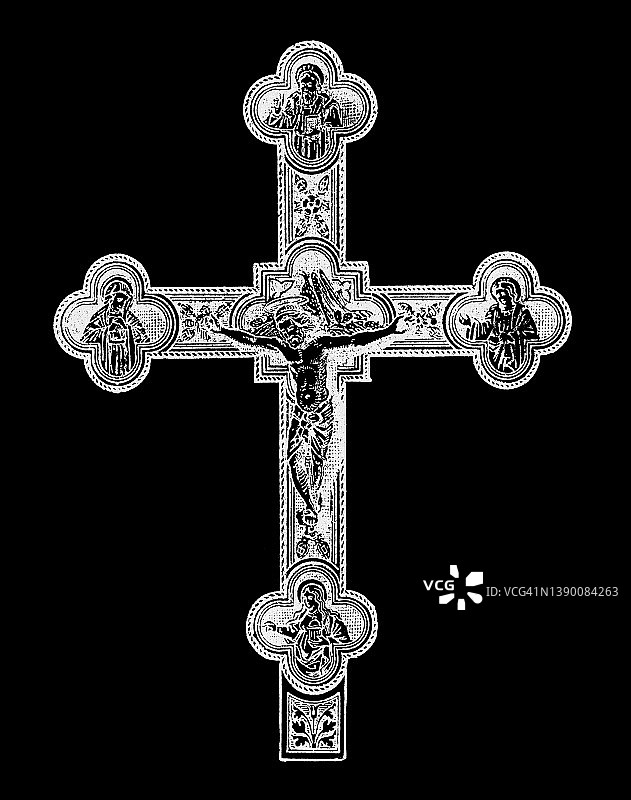 精美雕刻的十字架古老雕刻插图图片素材