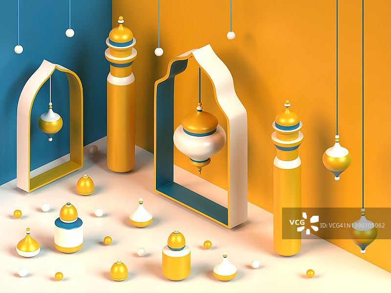 2.5D等距斋月现代贺卡背景设计图片素材