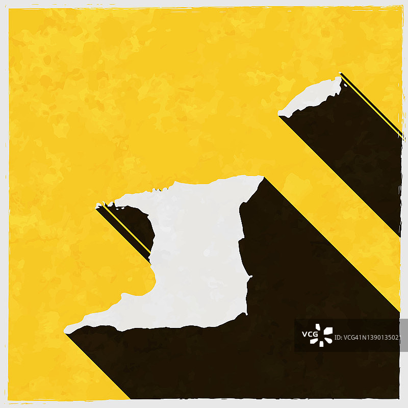 黄色背景上带长阴影的特立尼达和多巴哥地图图片素材