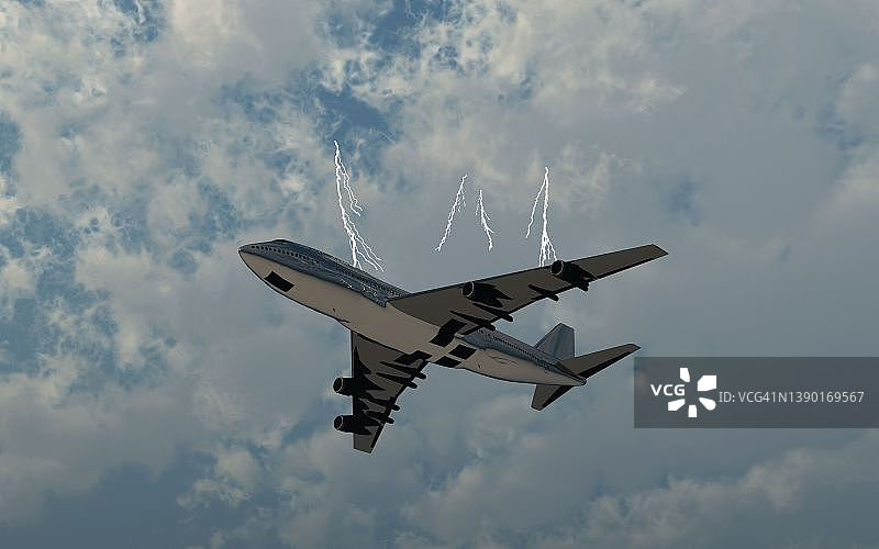 喷气式飞机飞越雷暴图片素材
