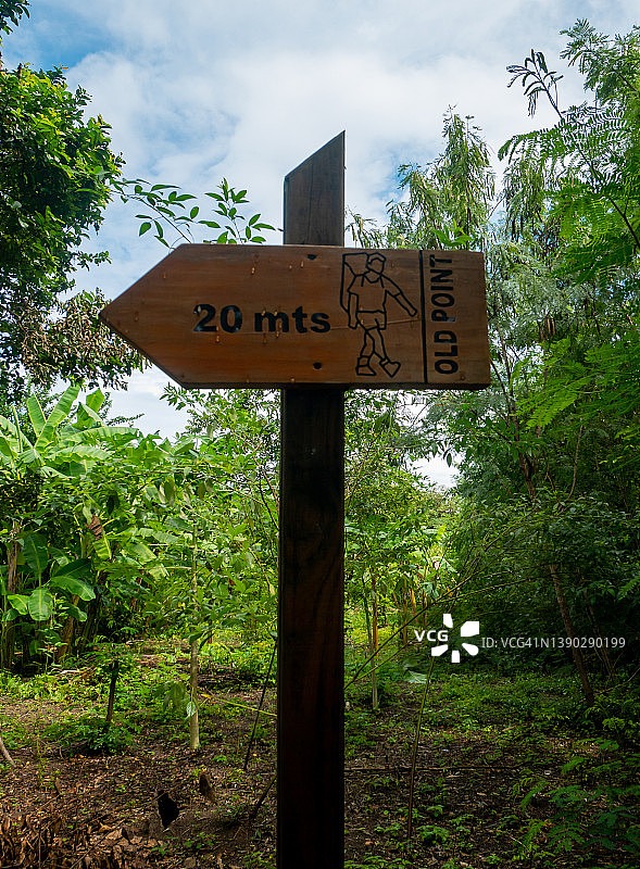 哥伦比亚圣安德列斯老红树林国家公园的“20米”木板标志图片素材