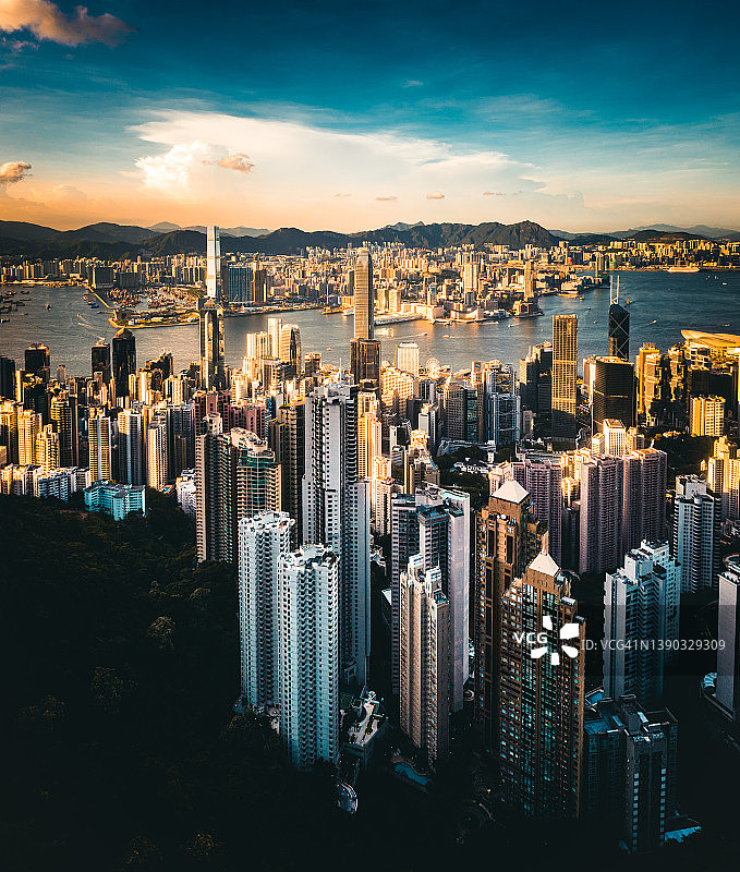香港维多利亚港日落图片素材