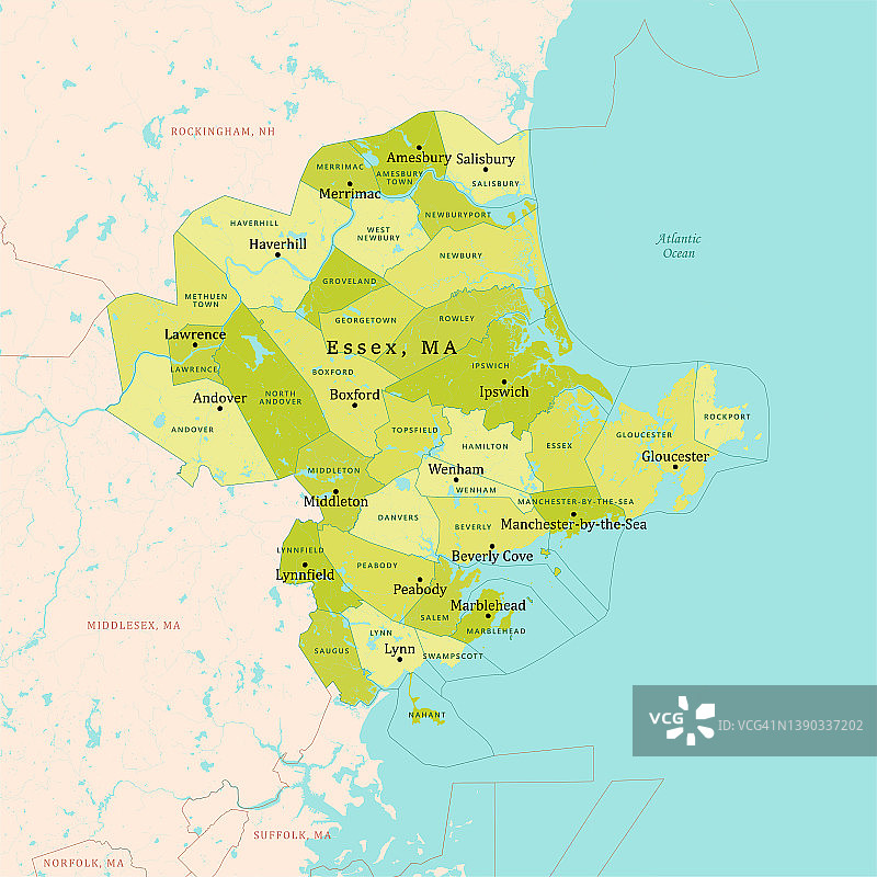 马萨诸塞州埃塞克斯矢量地图（绿色）图片素材