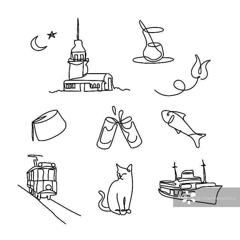 伊斯坦布尔单线画组合图片素材