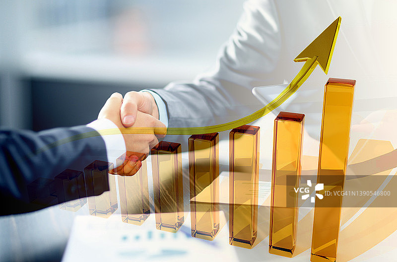 经济图表：握手与上升箭头图片素材