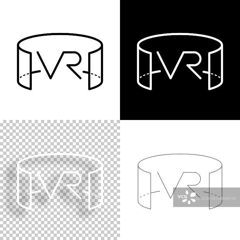 VR - 虚拟现实设计图标。白色和黑色背景 - 线性图标图片素材