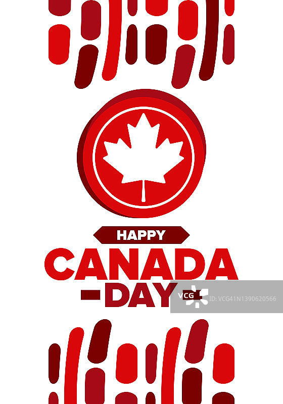 加拿大国庆日快乐。国庆节，每年7月1日庆祝。加拿大的国旗。枫叶。的象征和元素。海报，卡片，横幅和背景。矢量图图片素材