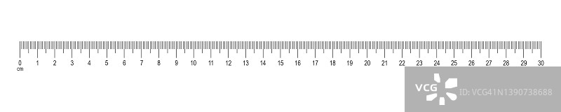 带30厘米标记和数字的水平标尺刻度距离高度或长度测量数学或缝纫工具模板图片素材