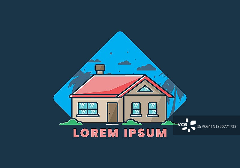 彩色简约梦幻小屋扁平风格插画图片素材