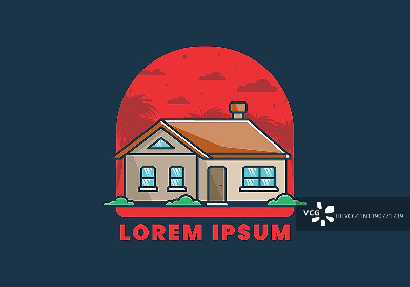 彩色简约梦幻小屋扁平风格插画图片素材