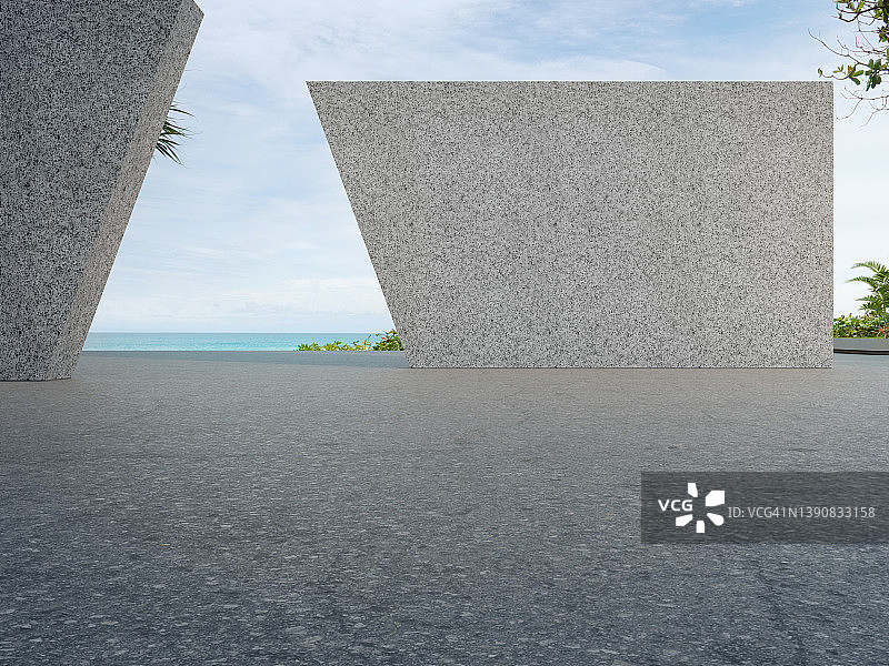 现代城市公园花园附近空旷户外露台上灰色混凝土墙图片素材