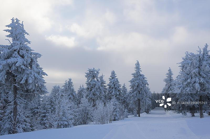 德国菲希特尔山晨曦滑雪道图片素材
