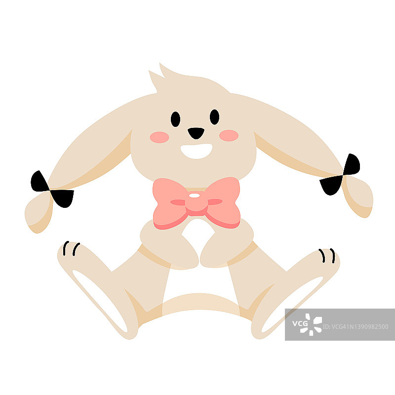 戴着粉色蝴蝶结的可爱卡通兔子扁平插画图片素材