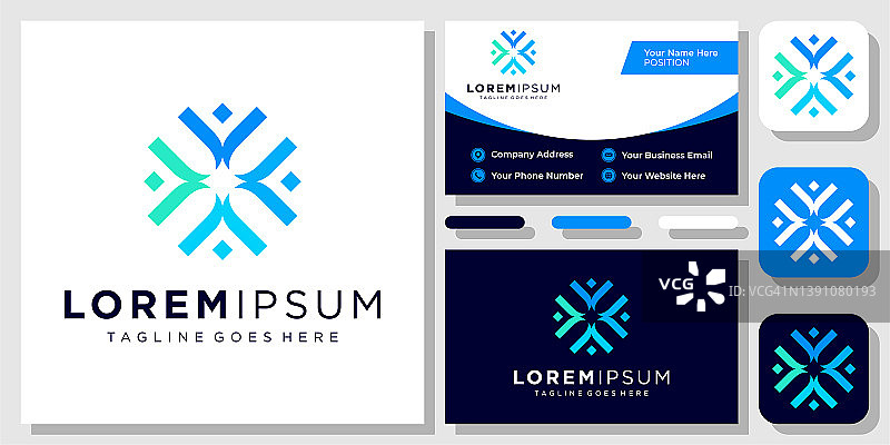 社区联盟家庭幸福人群关怀蓝色设计（含名片模板）图片素材