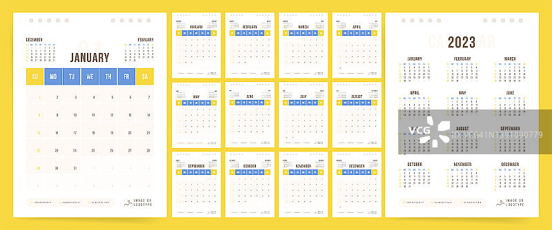 2023年挂历设计（周日为每周第一天）图片素材